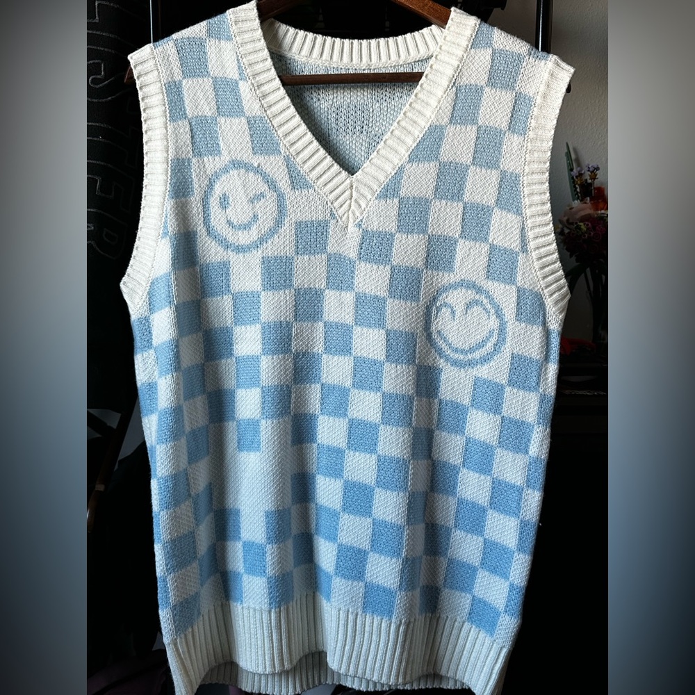 Blue & white checkered cardigan from SHEIN, size small